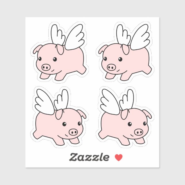 Cartoon Flying Pig - Cute Piglet Wings, Set of 4 (Sheet)