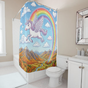 Cartoon Flying Unicorn with Rainbow