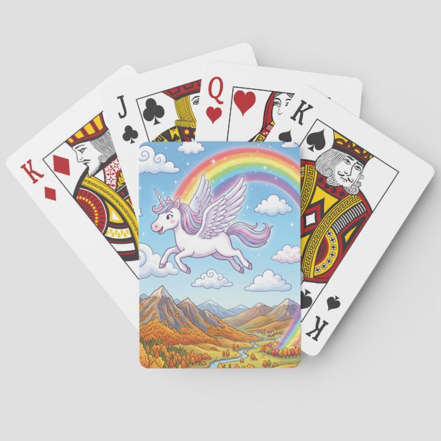 Cartoon Flying Unicorn with Rainbow Playing Cards (Back)