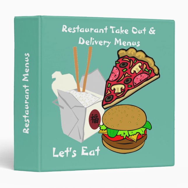 Cartoon Foods Teal Coloured Take out Menu Binder (Front/Spine)