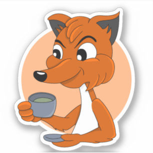 Cartoon fox boisson thé - vinyle autocollant