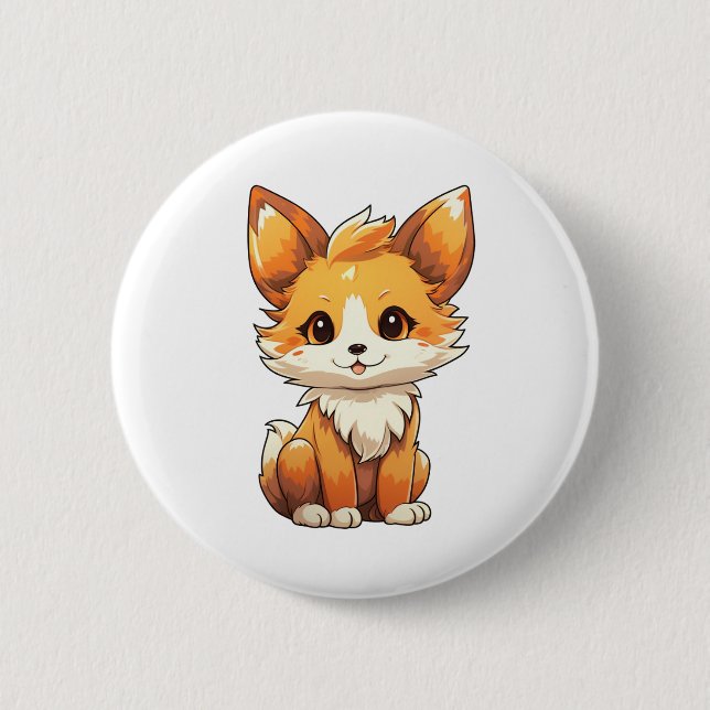 Cartoon fox illustration 2 inch round button (Front)
