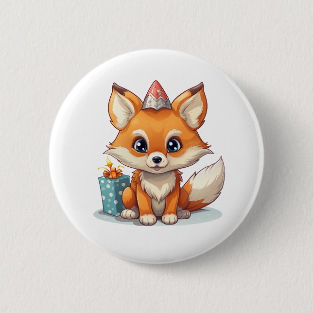 Cartoon fox illustration 2 inch round button (Front)