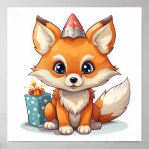 Cartoon fox illustration poster