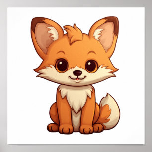 Cartoon fox illustration poster