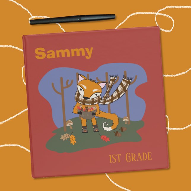 Cartoon Fox Kid School Binder with Grade (Cute fox kid personalized school binder .)