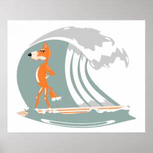 Cartoon Fox on a Surfboard Poster
