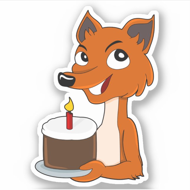 Cartoon fox with a birthday cake - vinyl sticker (Front)