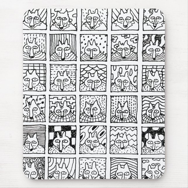 Cartoon Foxes Faces Squares Drawing Mouse Pad (Front)