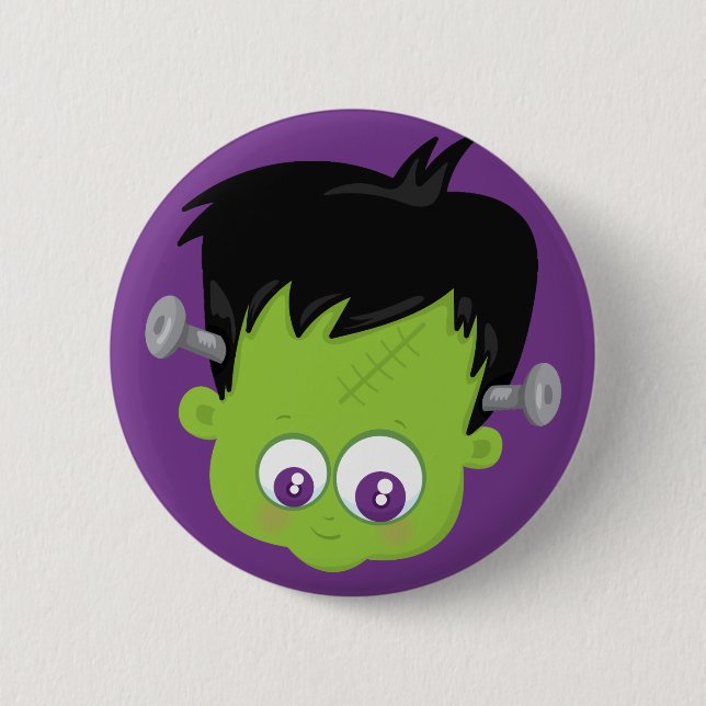 Cartoon Frankenstein Halloween Purple Fun 2 Inch Round Button (Front)