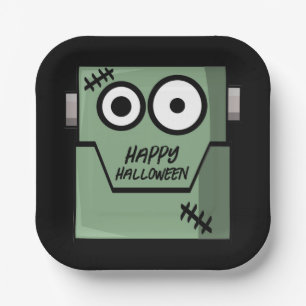 Cartoon Frankenstein's Monster Halloween Paper Plate