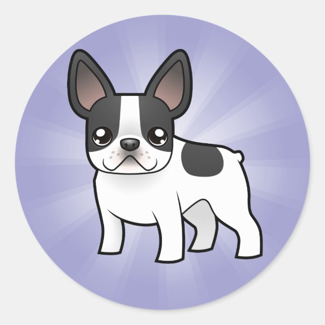 Cartoon French Bulldog Classic Round Sticker (Front)