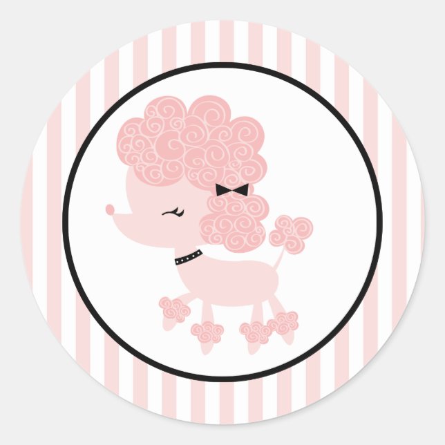 Cartoon French Poodle Classic Round Sticker (Front)