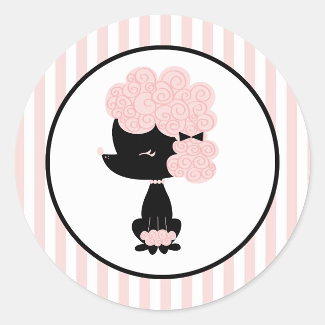 Cartoon French Poodle Classic Round Sticker (Front)