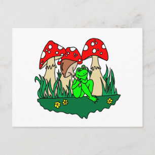 Cartoon Frog and Mushrooms Postcard