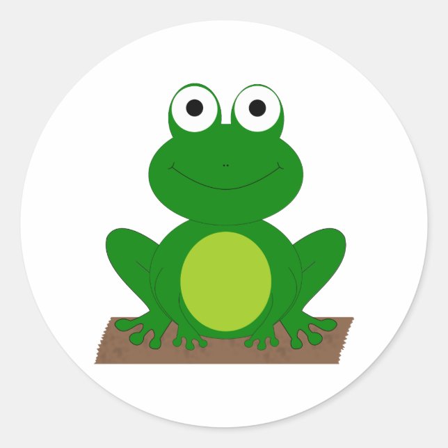 Cartoon frog on a log classic round sticker (Front)