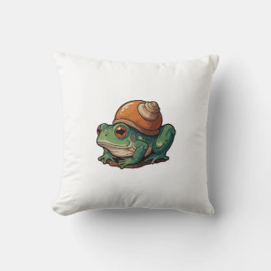 Cartoon Frog with a Snail Shell Throw Pillow