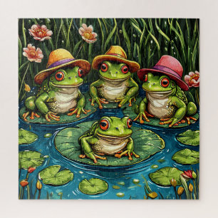 Cartoon Frogs Gift For Animal Lovers Jigsaw Puzzle