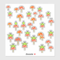 Cartoon Frogs on Toadstools & Fairy Mushrooms