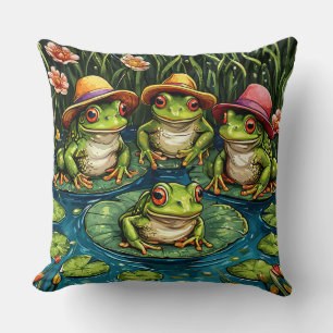 Cartoon frogs throw pillow