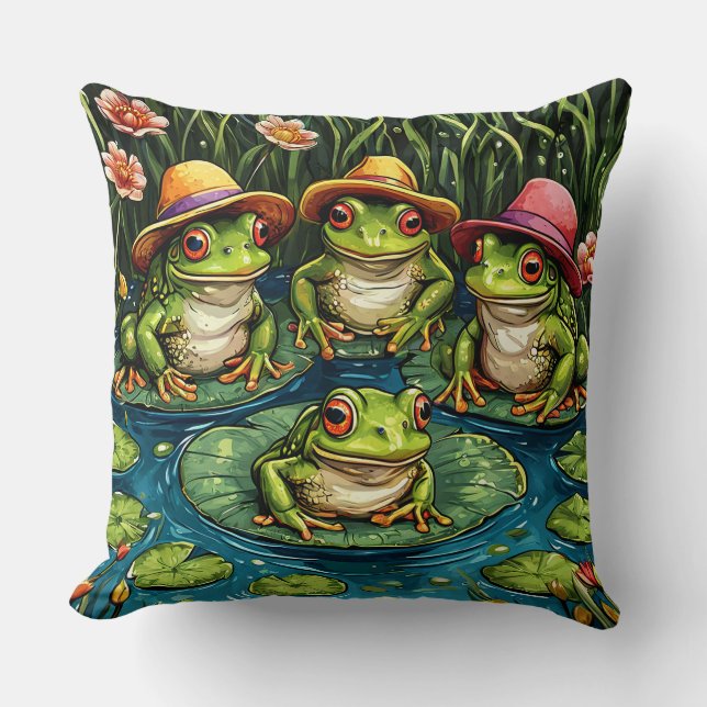 Cartoon frogs throw pillow (Front)