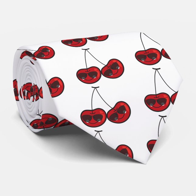 Cartoon Fun Comic Funny Cheeky Red Cherries Cherry Tie (Rolled)