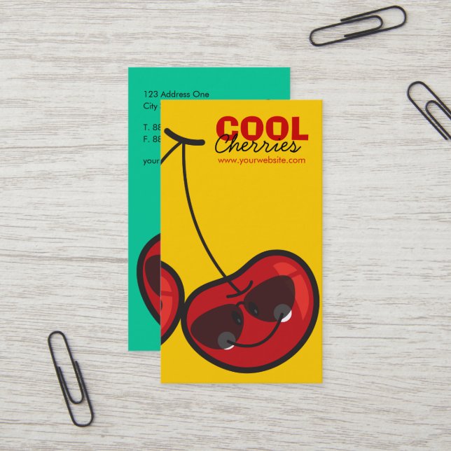 Cartoon Fun & Cool Cheeky Cherries With Sunglasses Business Card (Front/Back In Situ)