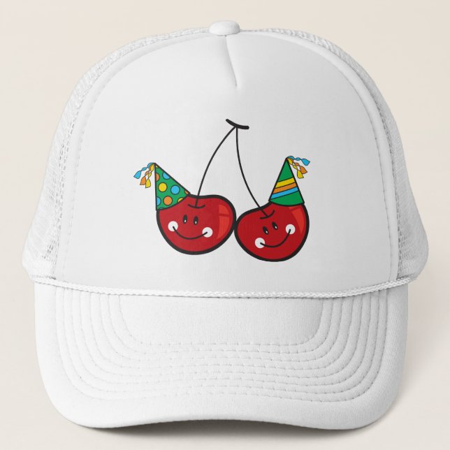 Cartoon Fun & Red Cheeky Cherries With Party Hats (Front)