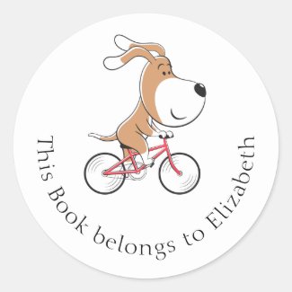 Cartoon Funny Cute Dog Puppy Biking Bicycle