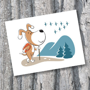 Cartoon Funny Cute Dog Puppy Hiking Woodland Postcard