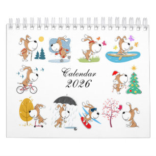 Cartoon Funny Cute Puppy Dog Lover 2026 Calendar