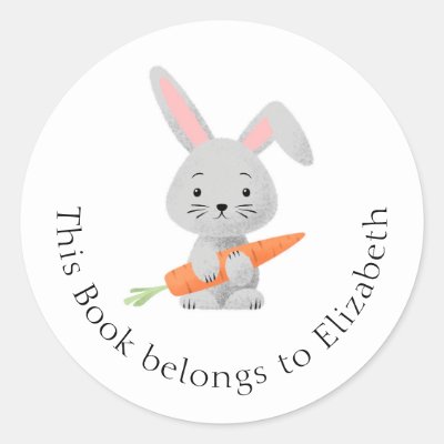 Cartoon Funny Cute Rabbit Bunny Carrot Bookplate