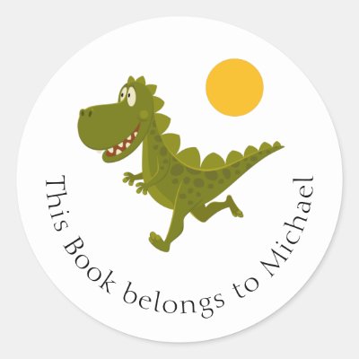 Cartoon Funny Dinosaur Dino Jurassic Sun Bookplate