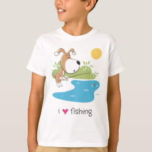 Cartoon Funny Dog Angler Fishing Lake Sun Boys' T-Shirt