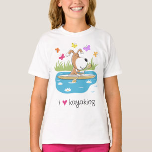 Cartoon Funny Dog Kayaking Kayak Water Sport Girls T-Shirt