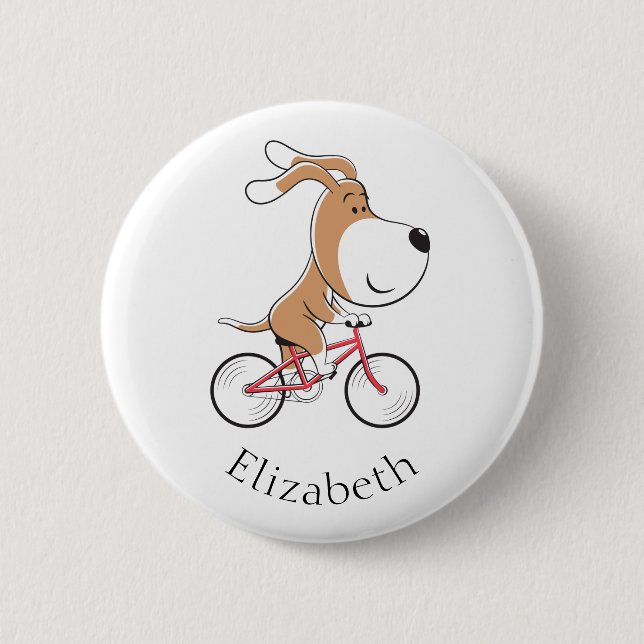 Cartoon Funny Dog Puppy Biking Bicycle 2 Inch Round Button (Front)