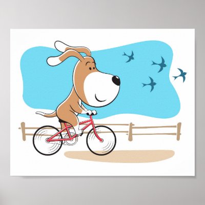 Cartoon Funny Dog Puppy Biking Bicycle Sport Poste