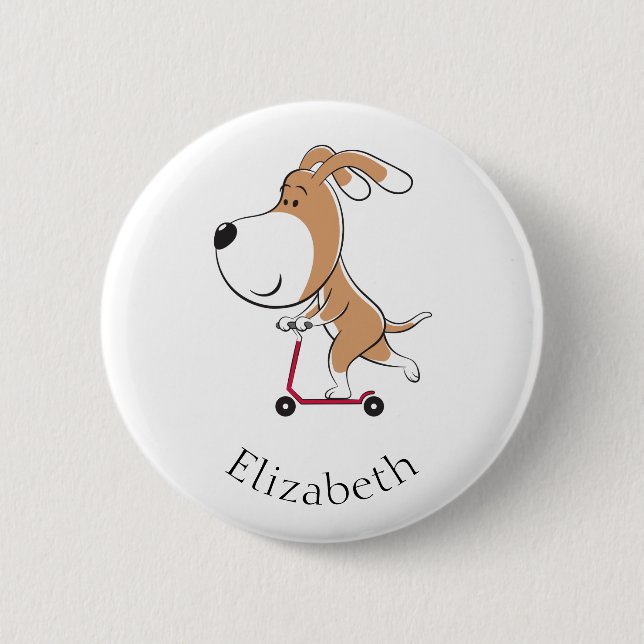 Cartoon Funny Dog Puppy Kick Scooter 2 Inch Round Button (Front)