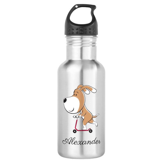 Cartoon Funny Dog Puppy Kick Scooter Back School 5 532 Ml Water Bottle (Front)