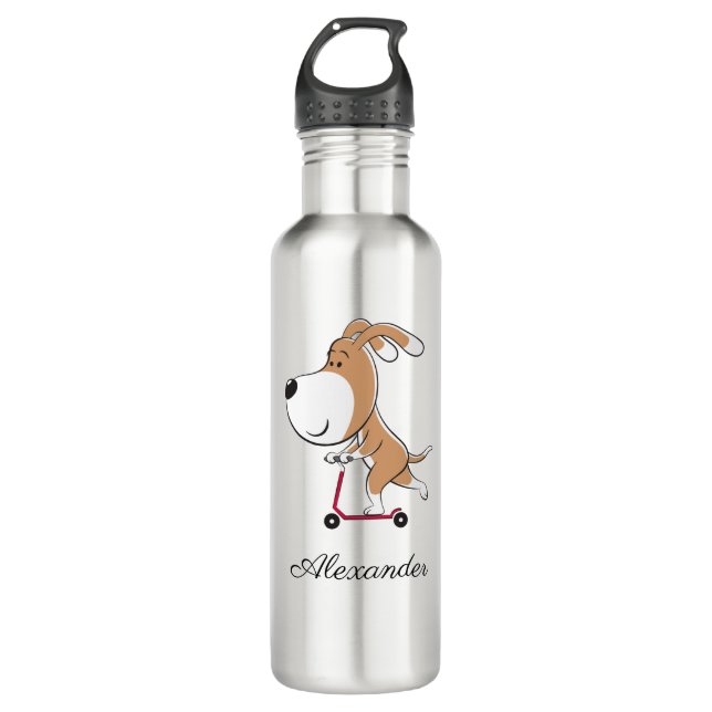 Cartoon Funny Dog Puppy Kick Scooter Back School 5 710 Ml Water Bottle (Front)