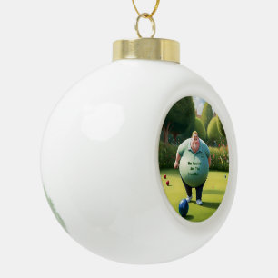 Cartoon Funny Lawn Bowls Man, Ceramic Ball Christmas Ornament