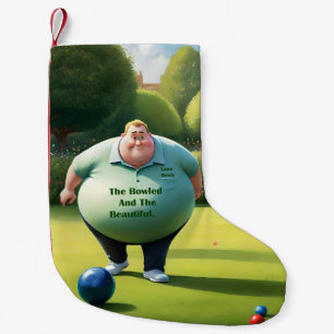 Cartoon Funny Lawn Bowls Man, Small Christmas Stocking