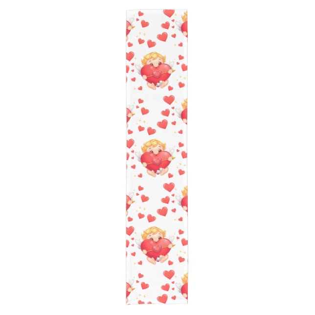 Cartoon funny playing angels for love you short table runner (Front)