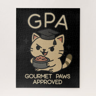 Cartoon Funny Scholar Cat Tuna Paws Jigsaw Puzzle