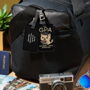 Cartoon Funny Scholar Cat Tuna Paws Luggage Tag