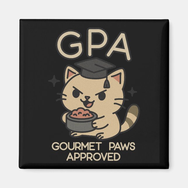 Cartoon Funny Scholar Cat Tuna Paws Magnet (Front)