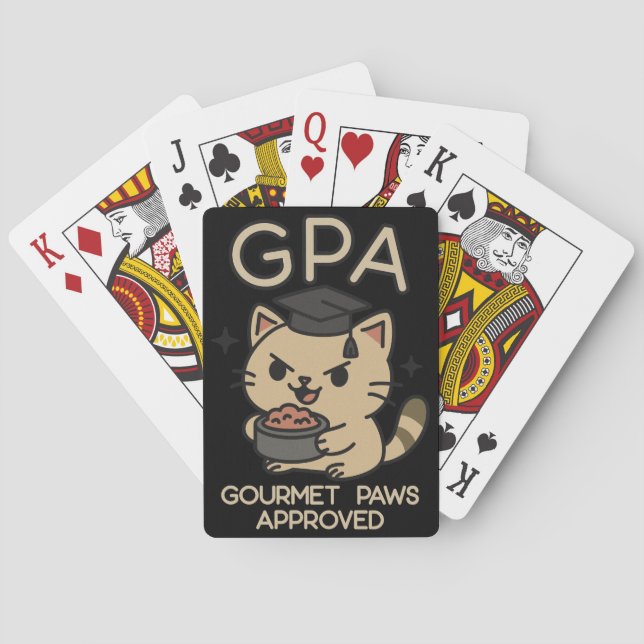 Cartoon Funny Scholar Cat Tuna Paws Playing Cards (Back)