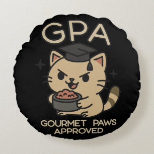Cartoon Funny Scholar Cat Tuna Paws Round Pillow