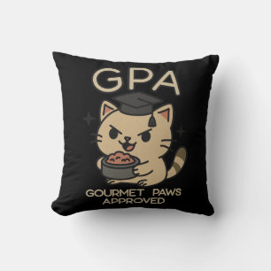 Cartoon Funny Scholar Cat Tuna Paws Throw Pillow