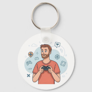 Cartoon Gamer Character Illustration Keychain